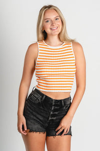 Striped ribbed tank top white/orange - Cute Tank Top - Trendy Tank Tops at Lush Fashion Lounge Boutique in Oklahoma City