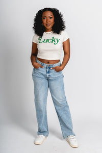 Lucky baby tee natural - Trendy St. Patrick's T-Shirts at Lush Fashion Lounge Boutique in Oklahoma City