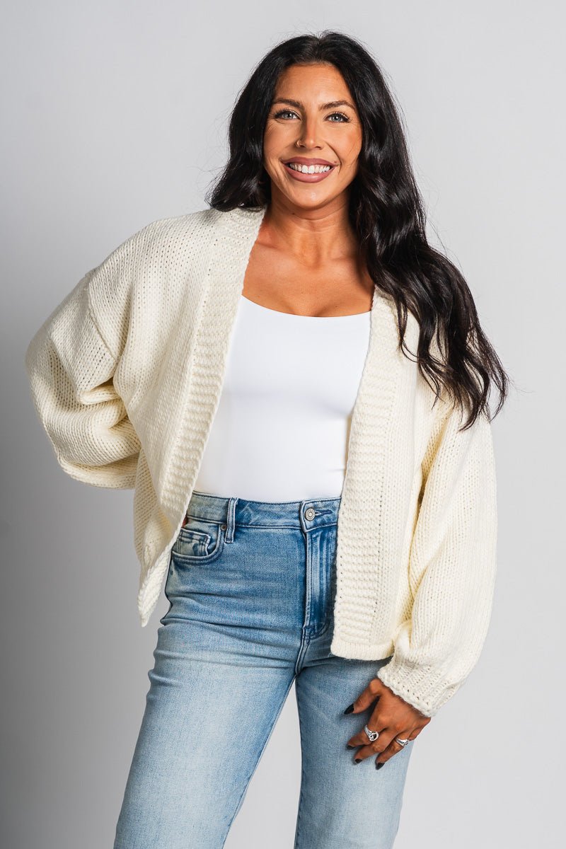 Boxy knit cardigan ivory - Affordable Cardigan - Boutique Cardigans & Trendy Kimonos at Lush Fashion Lounge Boutique in Oklahoma City