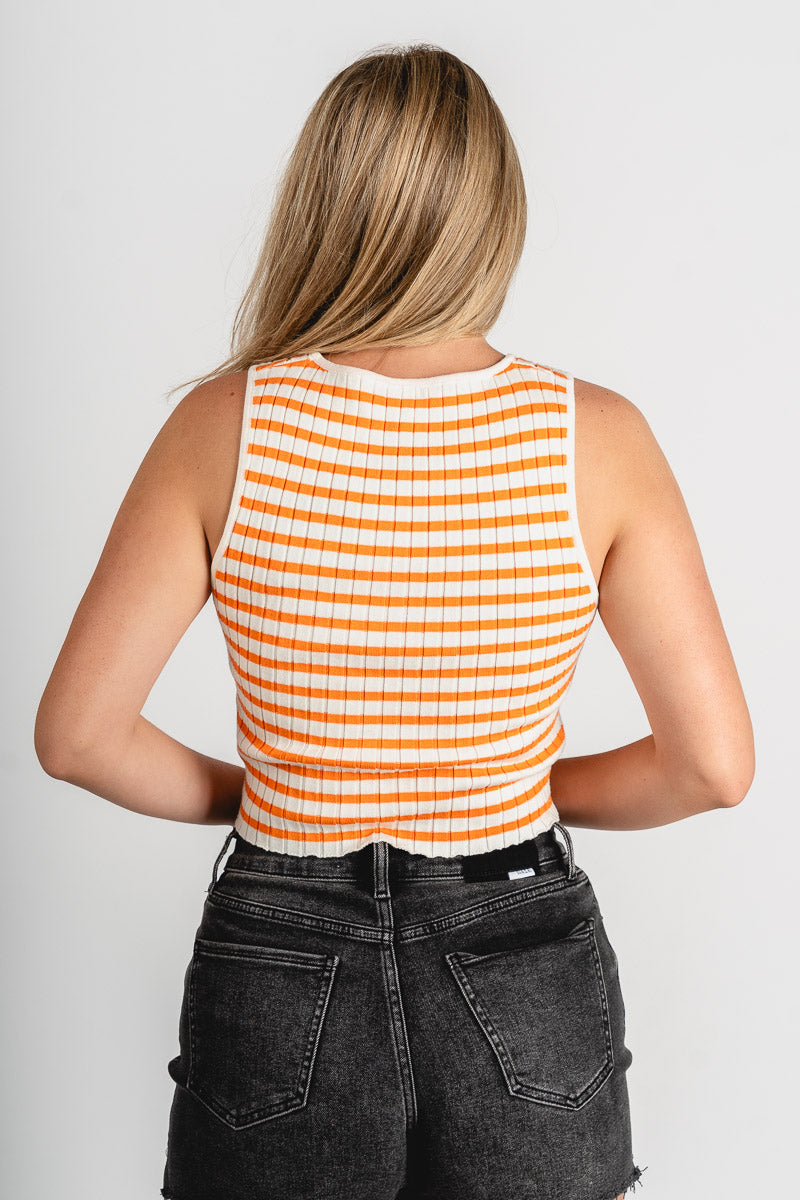 Striped ribbed tank top white/orange