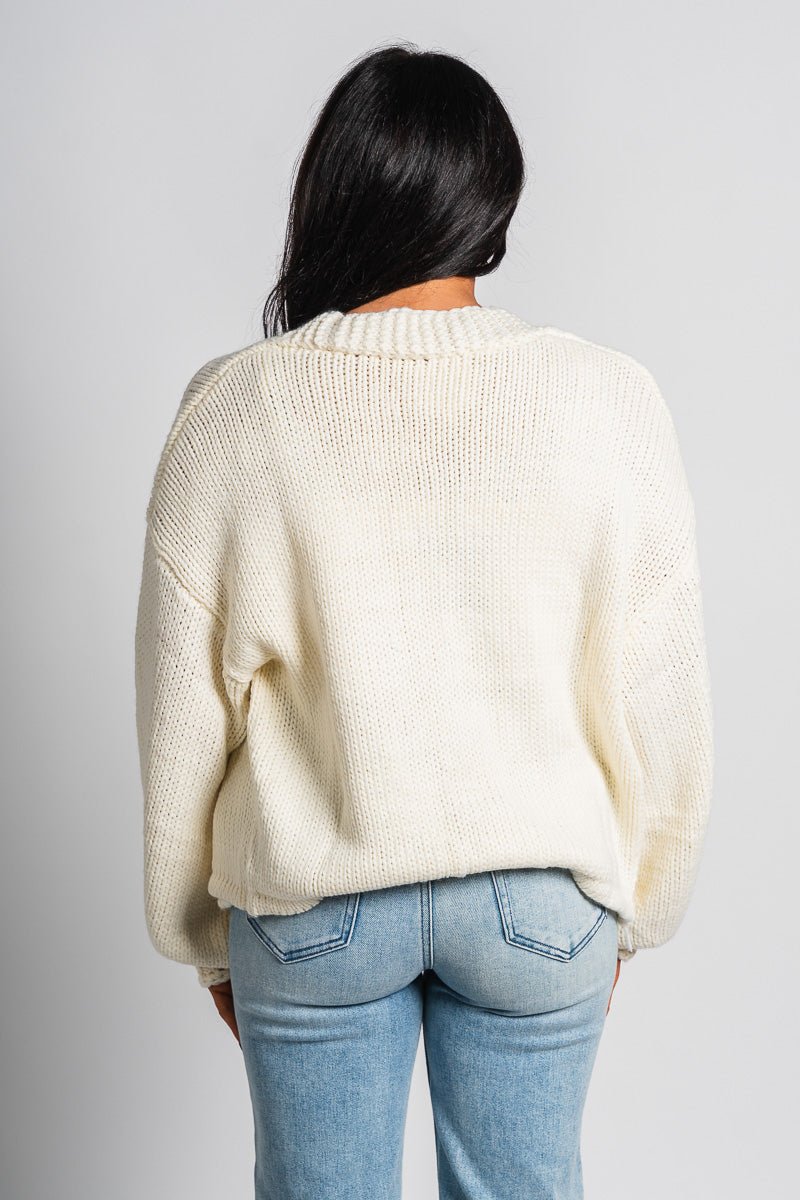 Boxy knit cardigan ivory