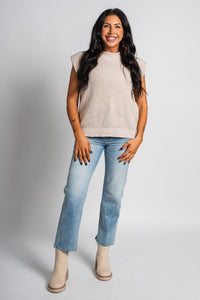 Sleeveless mock neck sweater ecru - Trendy Sweaters | Cute Pullover Sweaters at Lush Fashion Lounge Boutique in Oklahoma City