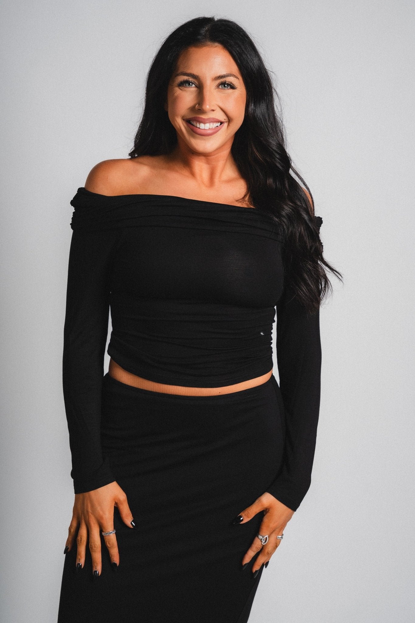 Off shoulder long sleeve top black