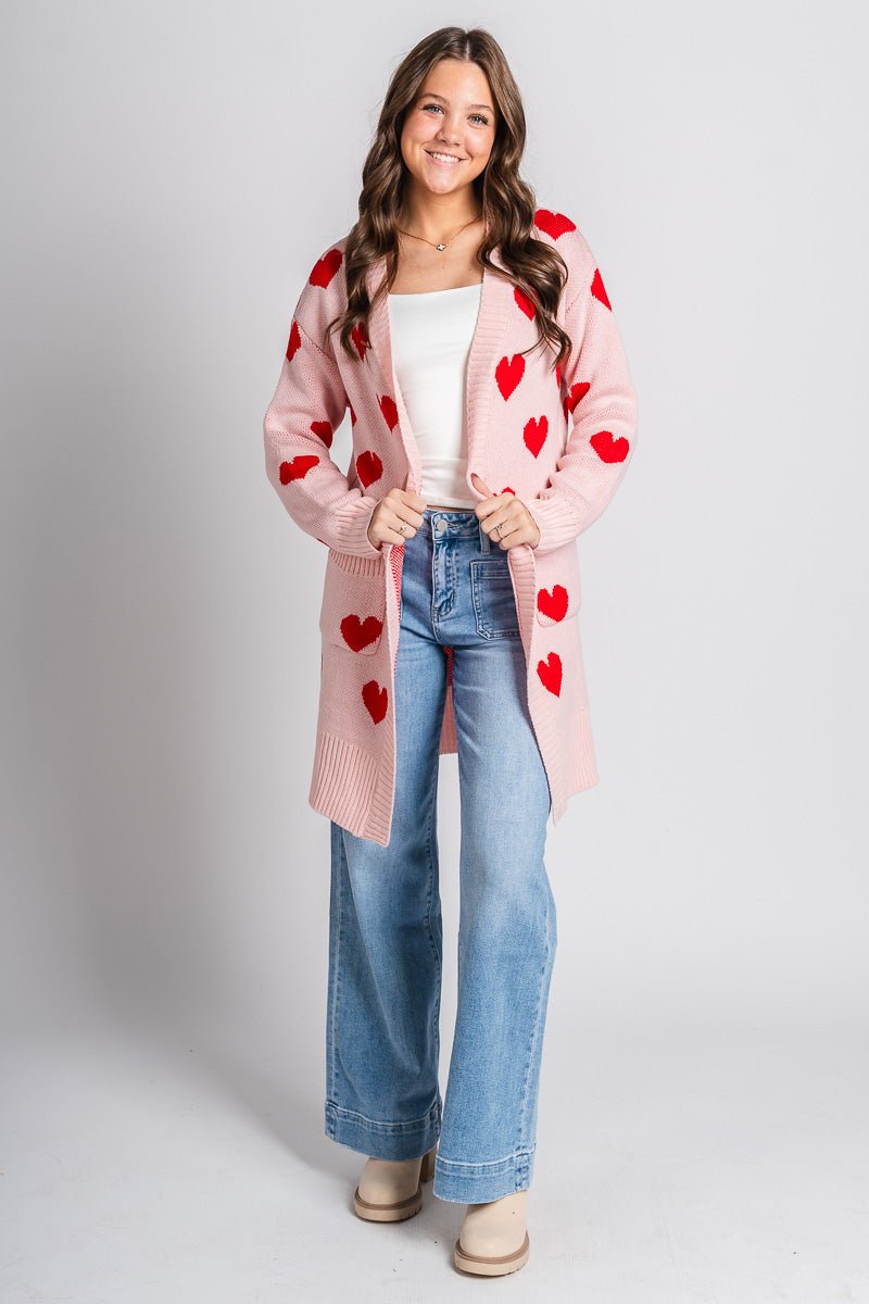 Heart cardigan pink - Trendy Valentine's T-Shirts at Lush Fashion Lounge Boutique in Oklahoma City