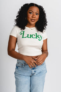 Lucky baby tee natural - Unique St. Patrick's Day T-Shirt Designs at Lush Fashion Lounge Boutique in Oklahoma City