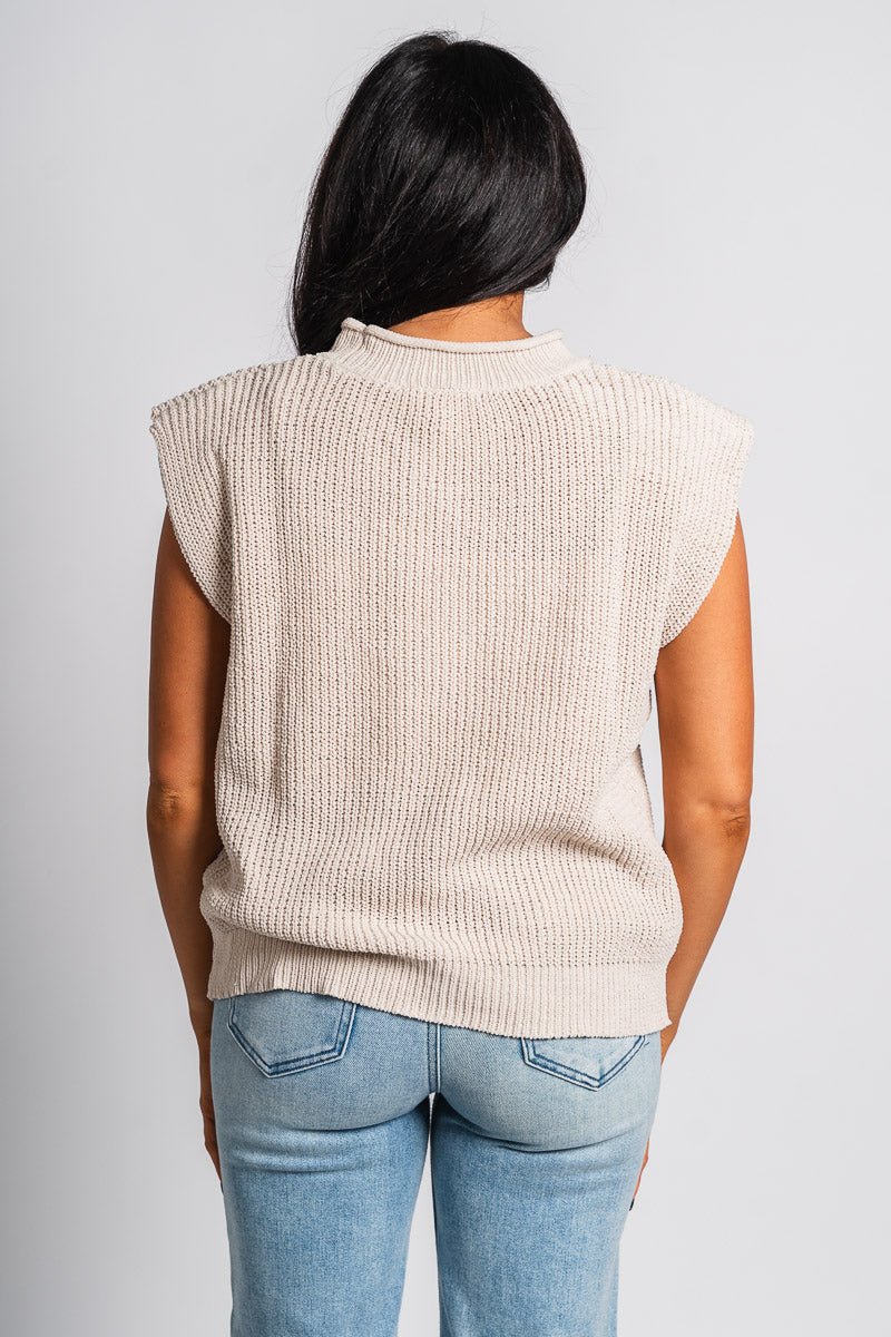 Sleeveless mock neck sweater ecru