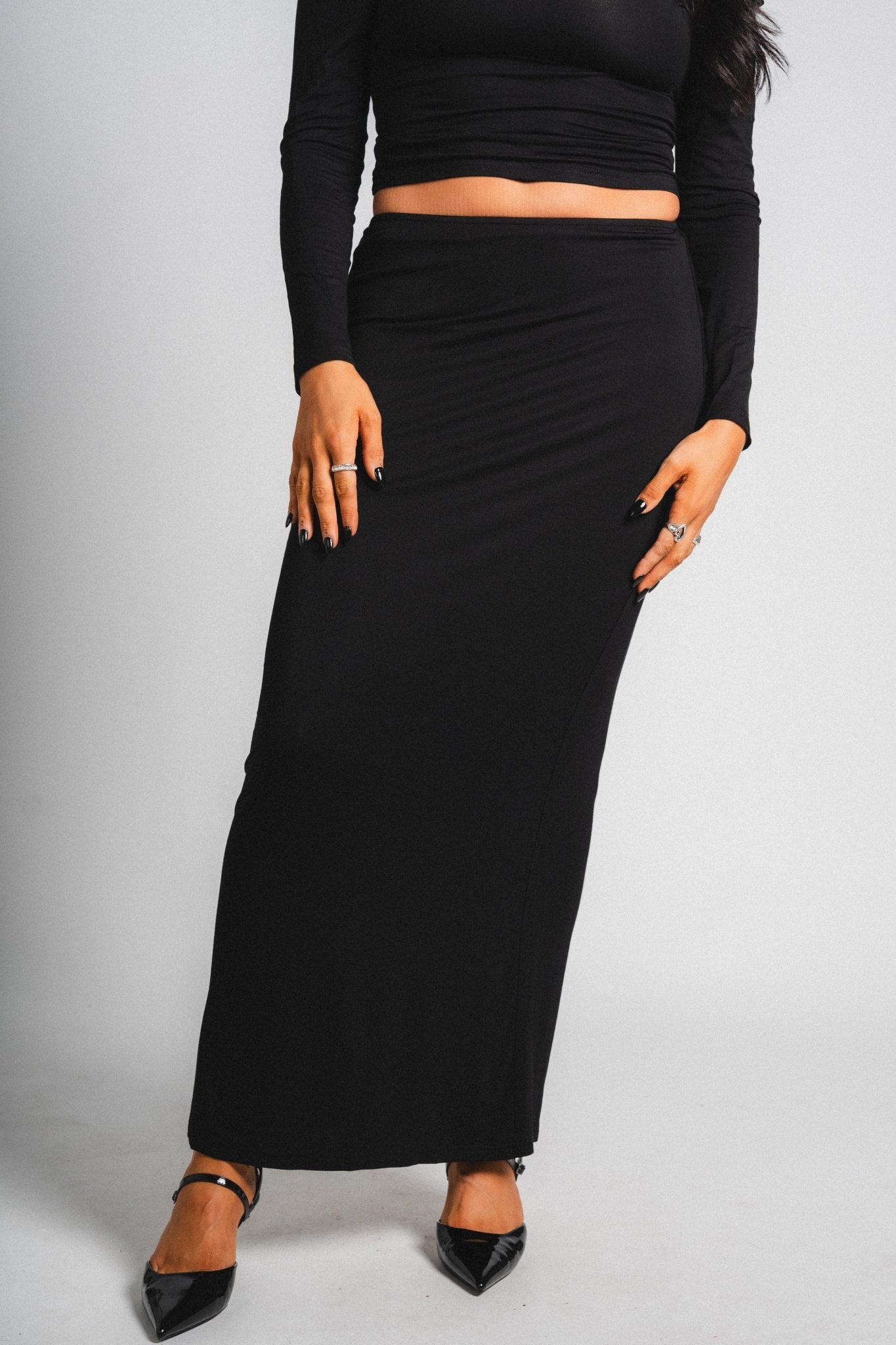 Jersey maxi skirt black | Lush Fashion Lounge: boutique fashion skirts, affordable boutique skirts, cute affordable skirts