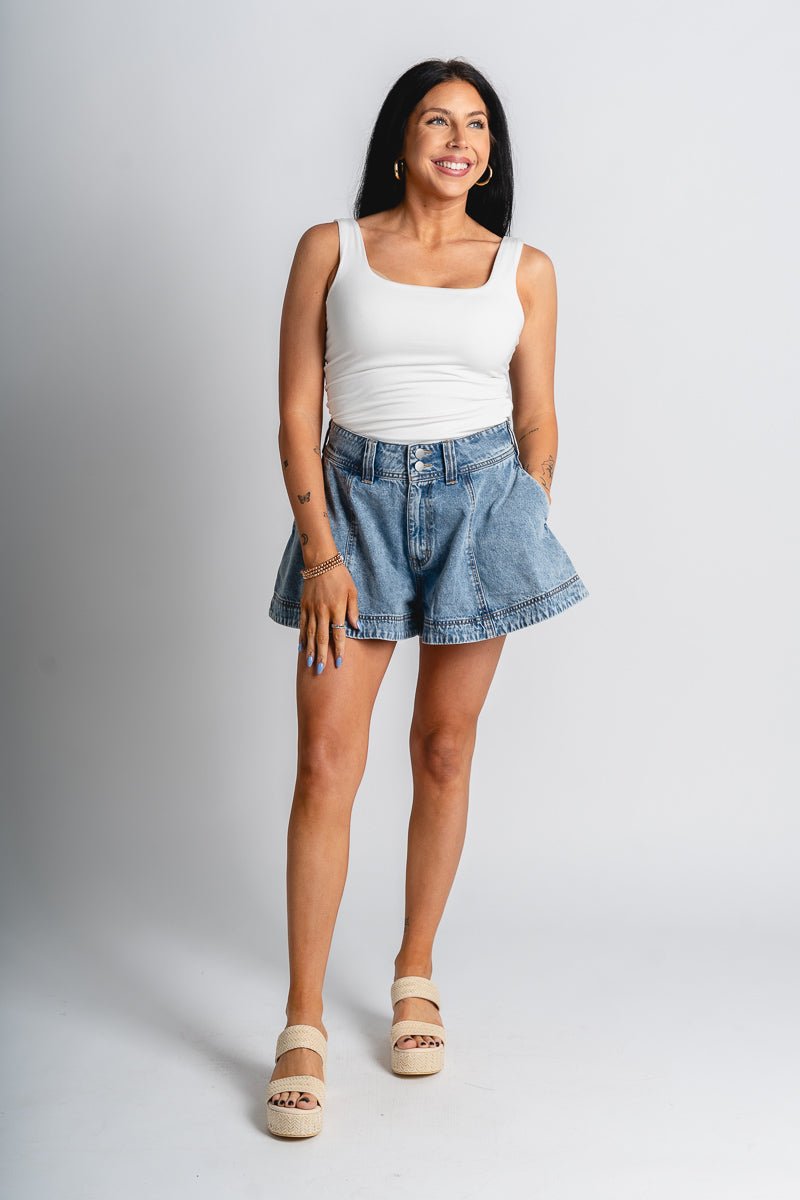 Washed denim skort blue