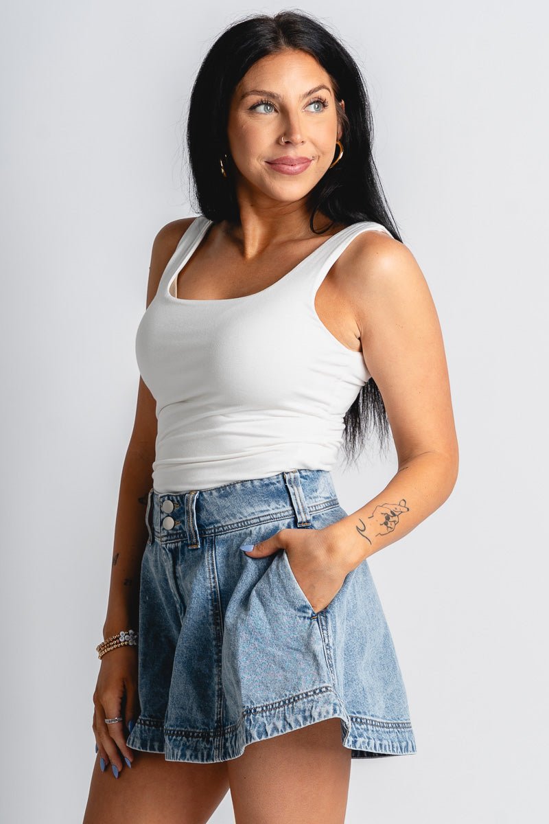 Washed denim skort blue
