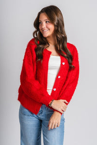 Fuzzy sweater cardigan red - Unique Valentine's Day T-Shirt Designs at Lush Fashion Lounge Boutique in Oklahoma City