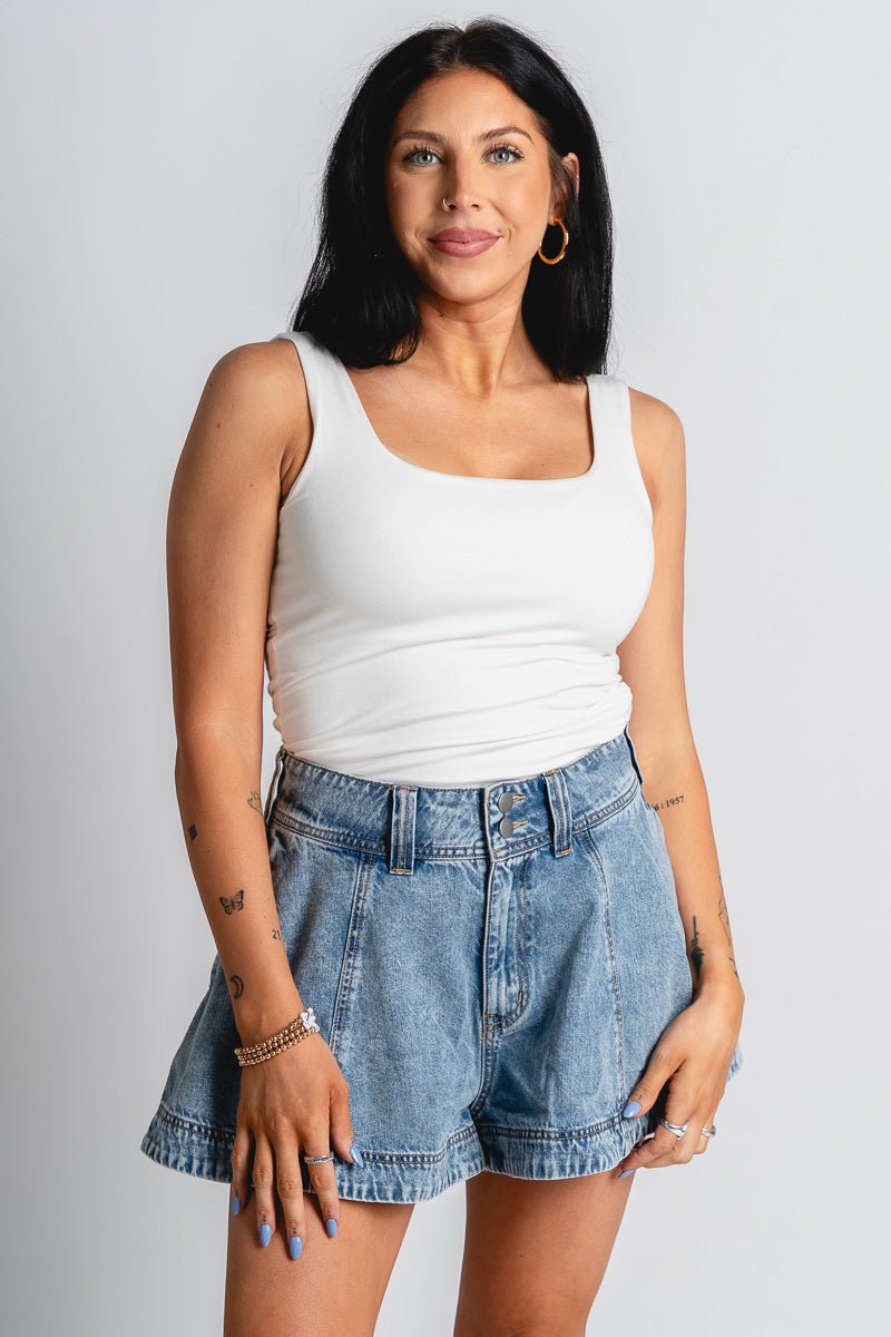 Washed denim skort blue