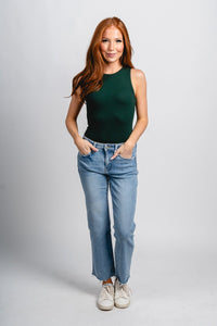 Round neck bodysuit hunter green - Trendy bodysuit - Fashion Bodysuits at Lush Fashion Lounge Boutique in Oklahoma City