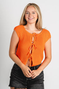 Tie front sleeveless sweater top orange – Stylish Sweaters | Boutique Sweaters at Lush Fashion Lounge Boutique in Oklahoma City