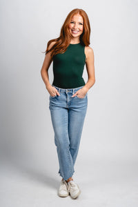 Round neck bodysuit hunter green Stylish bodysuit - Womens Fashion Bodysuits at Lush Fashion Lounge Boutique in Oklahoma City