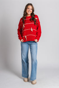 Bow stitch sweater red - Trendy Valentine's T-Shirts at Lush Fashion Lounge Boutique in Oklahoma City