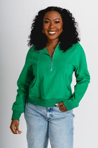 Half zip pullover green - Trendy T-Shirts for St. Patrick's Day at Lush Fashion Lounge Boutique in Oklahoma City