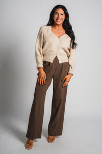 High waist pleated pants brown | Lush Fashion Lounge: women's boutique pants, boutique women's pants, affordable boutique pants, women's fashion pants