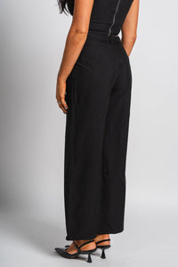 Leopard trim wide leg pants black | Lush Fashion Lounge: women's boutique pants, boutique women's pants, affordable boutique pants, women's fashion pants