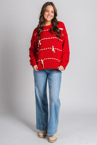 Bow stitch sweater red - Cute Valentine's Day Outfits at Lush Fashion Lounge Boutique in Oklahoma City