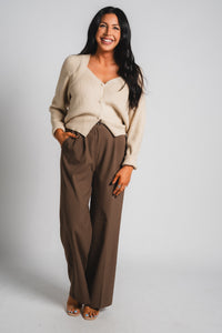 High waist pleated pants brown | Lush Fashion Lounge: women's boutique pants, boutique women's pants, affordable boutique pants, women's fashion pants