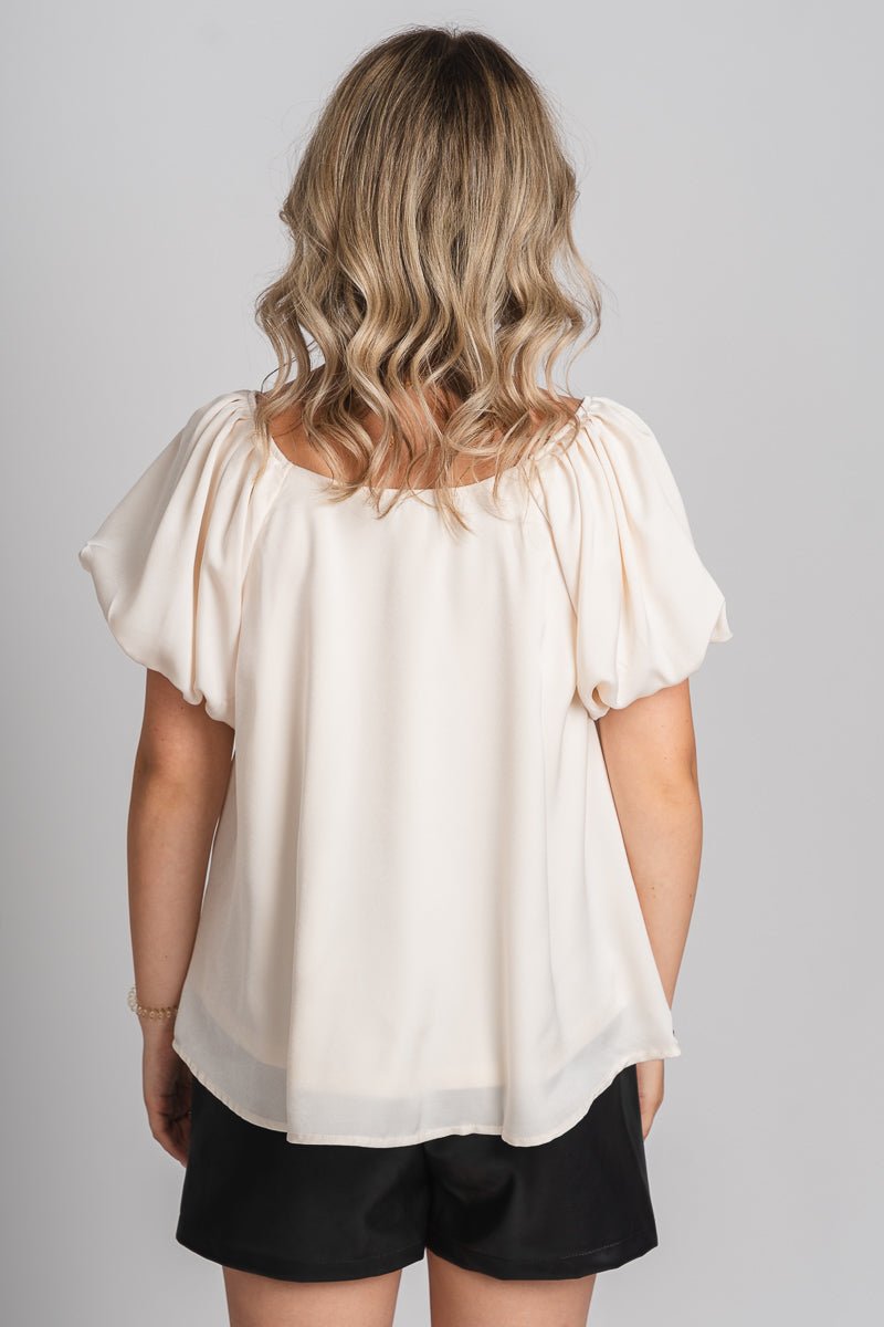 Puff sleeve square neck top ecru