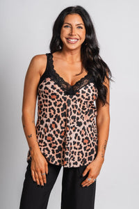 Leopard lace trim tank top black/beige - Cute Tank Top - Trendy Tank Tops at Lush Fashion Lounge Boutique in Oklahoma City