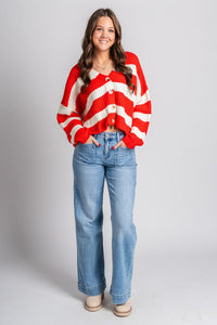 Striped sweater cardigan red - Trendy Valentine's T-Shirts at Lush Fashion Lounge Boutique in Oklahoma City