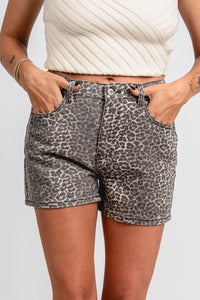 Leopard denim shorts leopard - Cute Shorts - Trendy Shorts at Lush Fashion Lounge Boutique in Oklahoma City