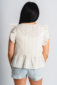 Stripe tie front blouse mocha - Stylish top - Cute Easter Clothing Line at Lush Fashion Lounge Boutique in Oklahoma