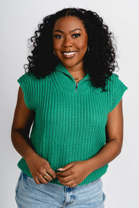 Half zip sleeveless sweater green - Trendy T-Shirts for St. Patrick's Day at Lush Fashion Lounge Boutique in Oklahoma City