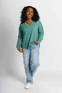 Z Supply modern v-neck weekender botanical green - Z Supply Sweatshirt - Z Supply Clothing at Lush Fashion Lounge Trendy Boutique Oklahoma City