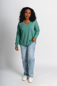 Z Supply modern v-neck weekender botanical green - Z Supply Sweatshirt - Z Supply Tees & Tanks at Lush Fashion Lounge Trendy Boutique Oklahoma City