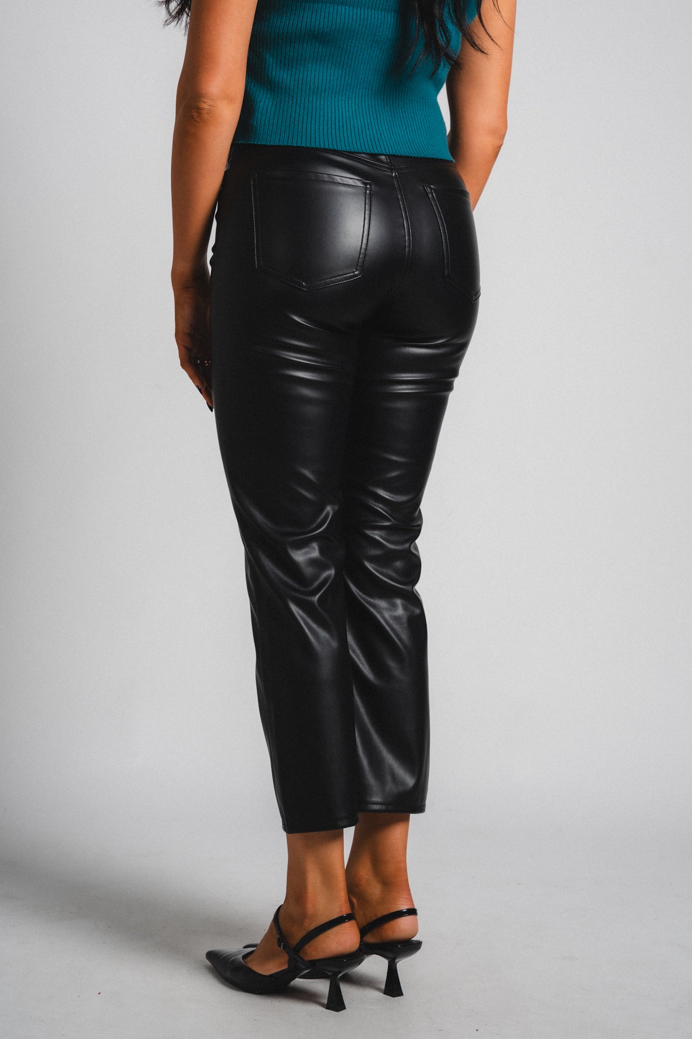 Daze Shygirl faux leather high rise crop flare pants cinematic | Lush Fashion Lounge: women's boutique pants, boutique women's pants, affordable boutique pants, women's fashion pants