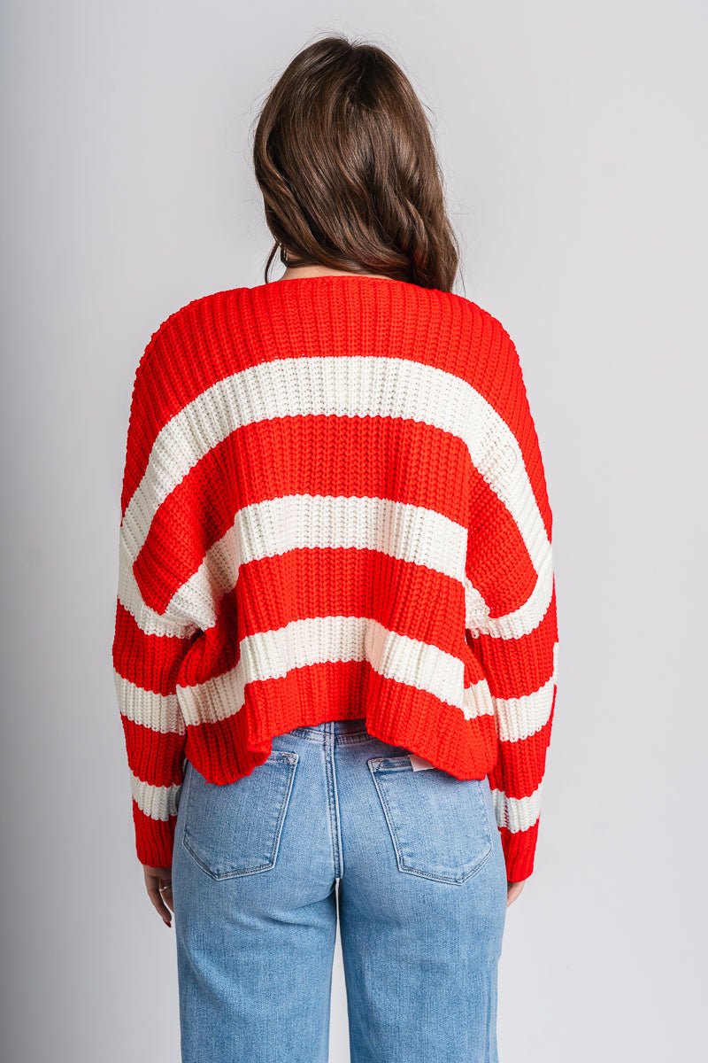 Striped sweater cardigan red