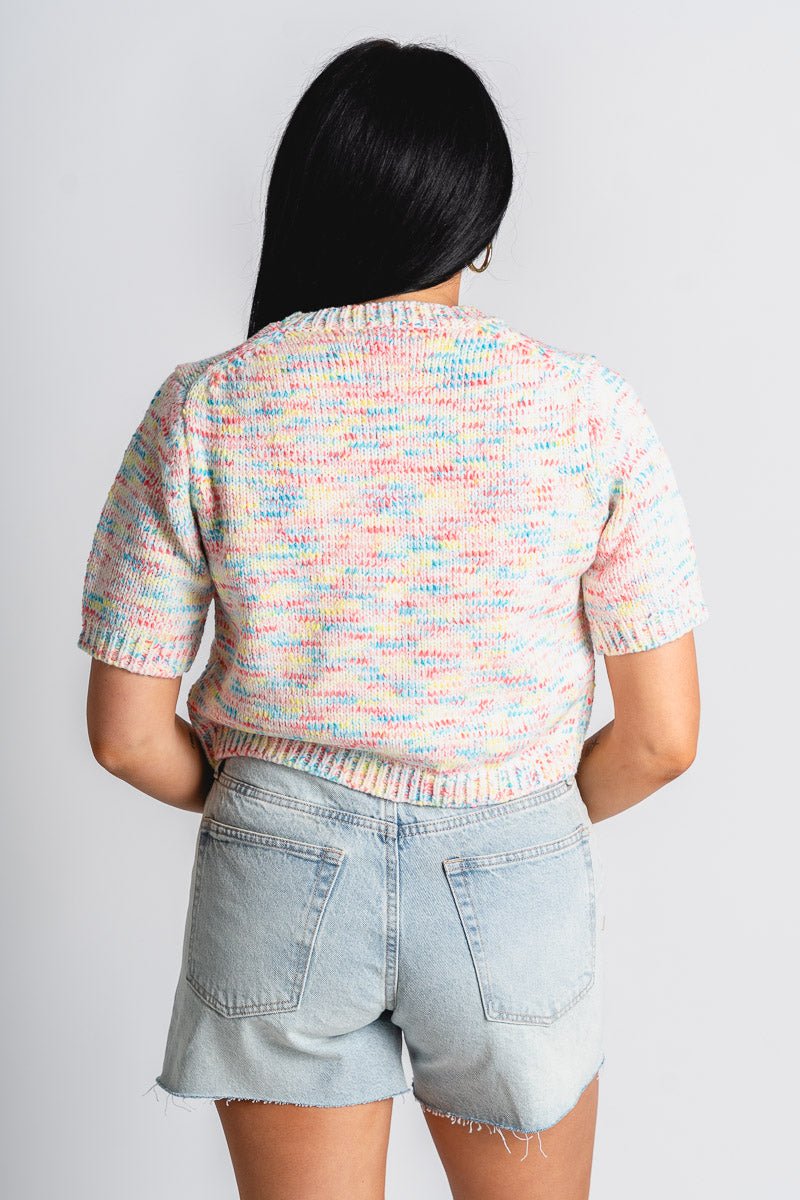 Short sleeve crop sweater pink multi