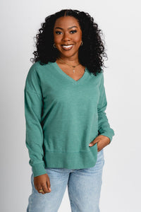 Z Supply modern v-neck weekender botanical green - Z Supply Sweatshirt - Z Supply Apparel at Lush Fashion Lounge Trendy Boutique Oklahoma City