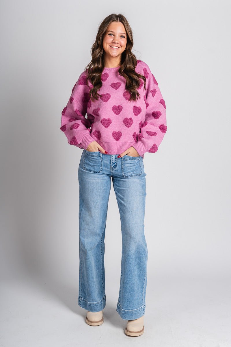 Heart sweater pink - Trendy Valentine's T-Shirts at Lush Fashion Lounge Boutique in Oklahoma City