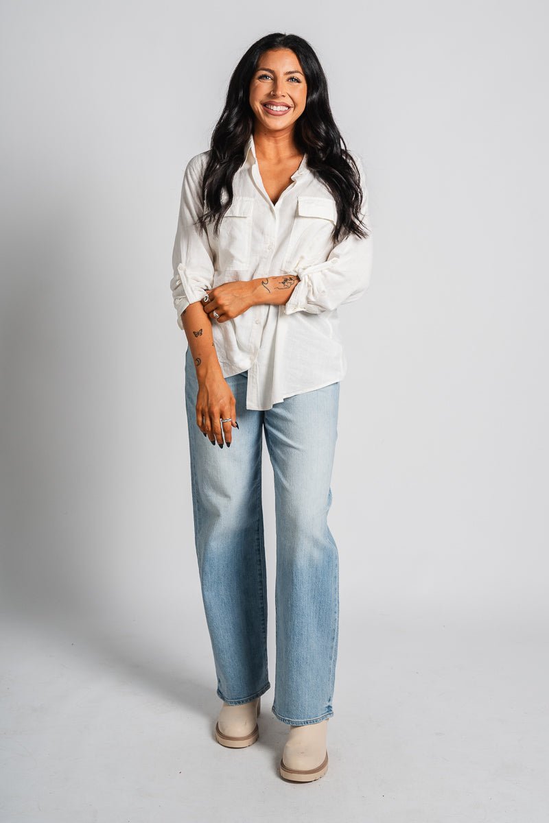 Linen button down top linen white