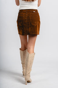 Daze Stash high rise mini skirt cognac | Lush Fashion Lounge: boutique fashion skirts, affordable boutique skirts, cute affordable skirts
