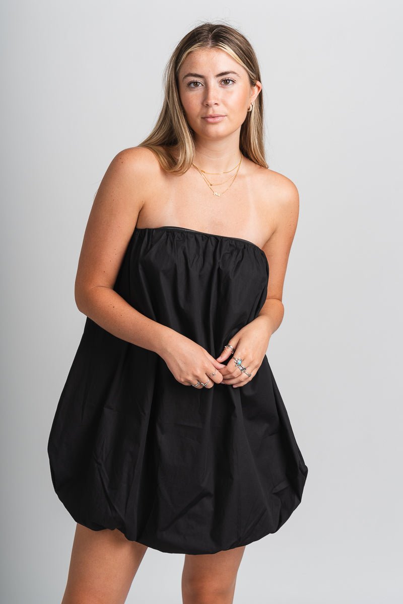 Strapless puff hem dress black - Cute Dress - Trendy Dresses at Lush Fashion Lounge Boutique in Oklahoma City