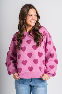 Heart sweater pink - Trendy T-Shirts for Valentine's Day at Lush Fashion Lounge Boutique in Oklahoma City