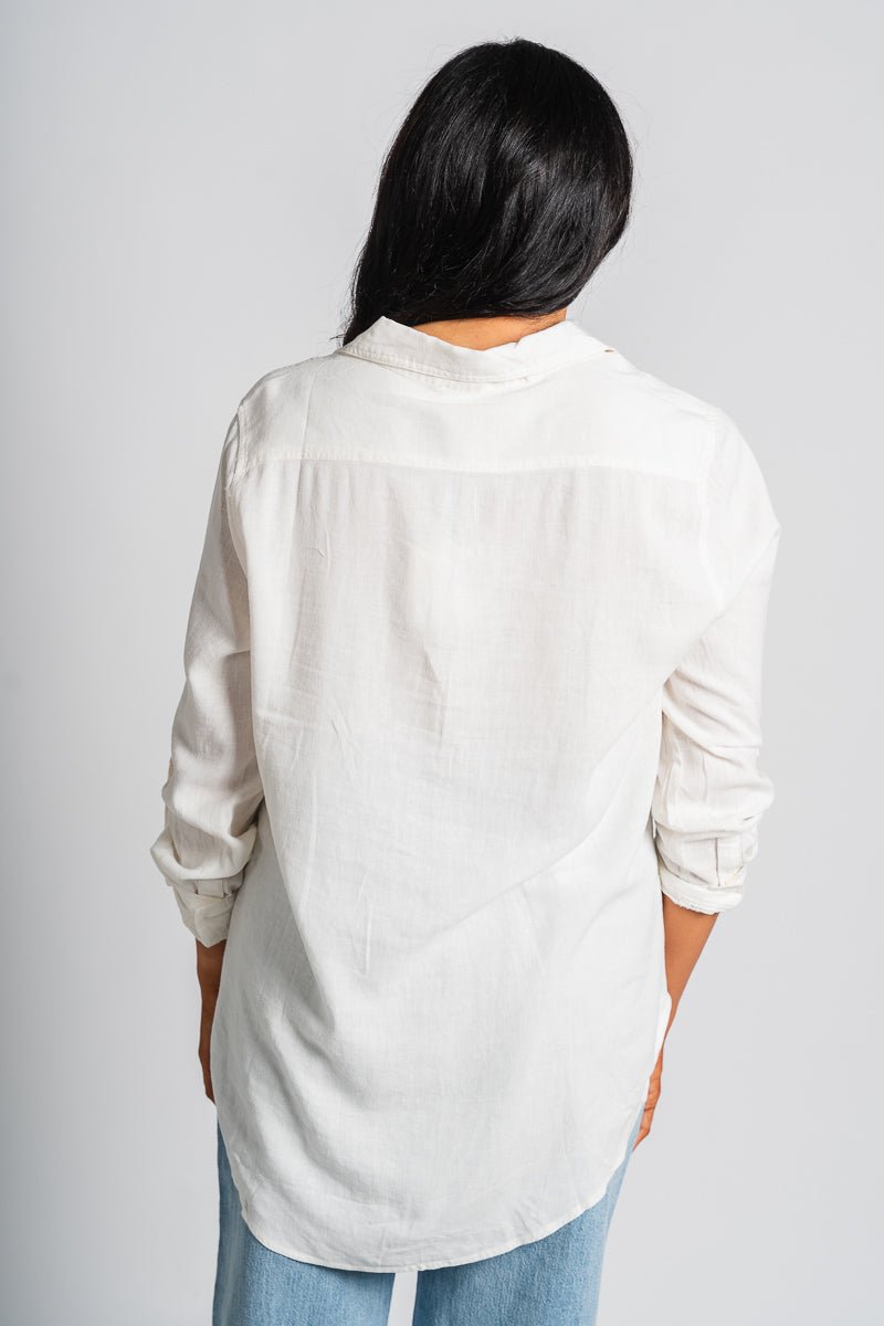 Linen button down top linen white