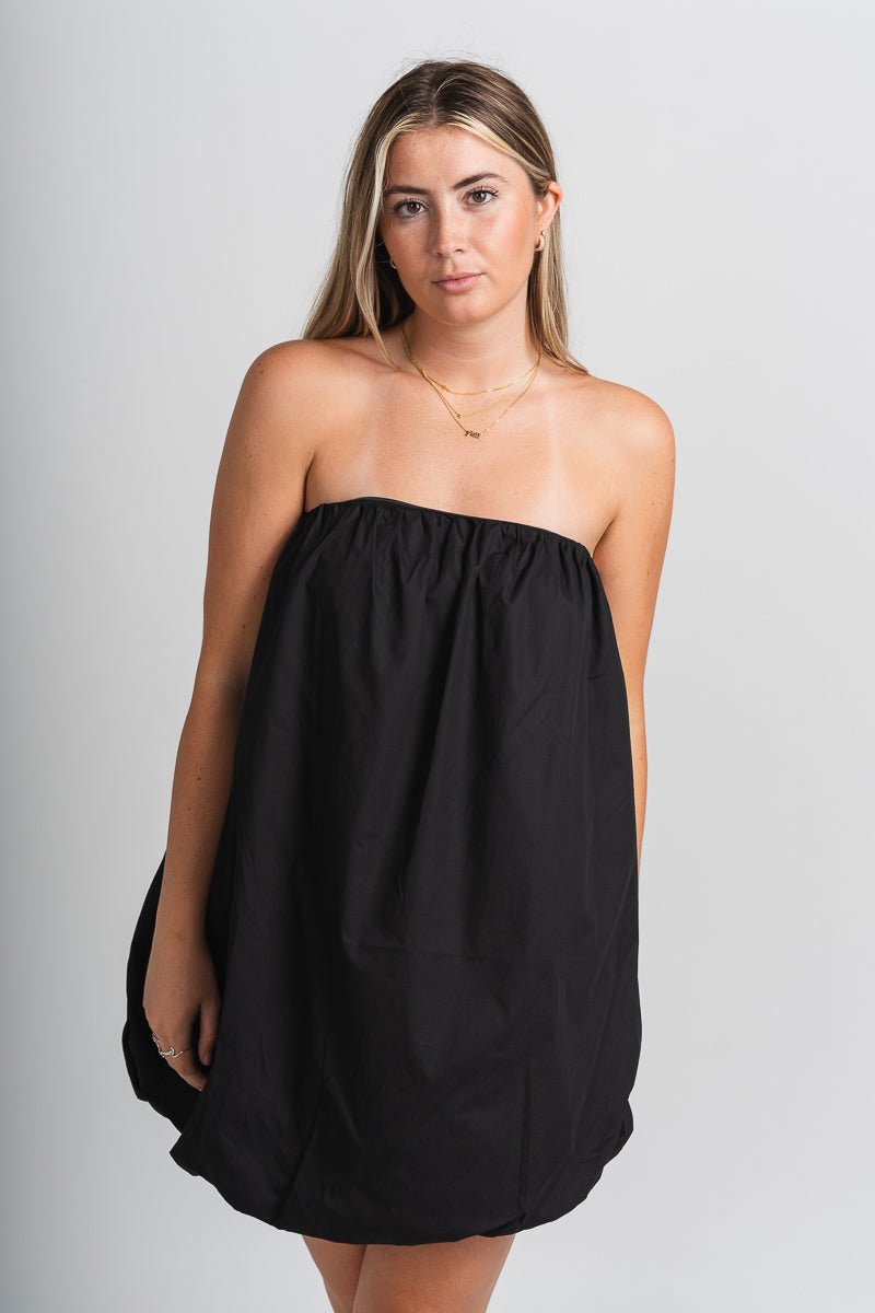 Strapless puff hem dress black - Affordable Dress - Boutique Dresses at Lush Fashion Lounge Boutique in Oklahoma City
