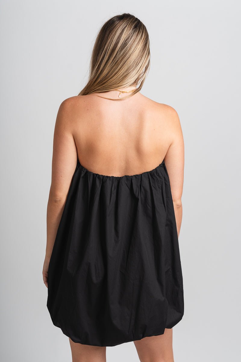Strapless puff hem dress black