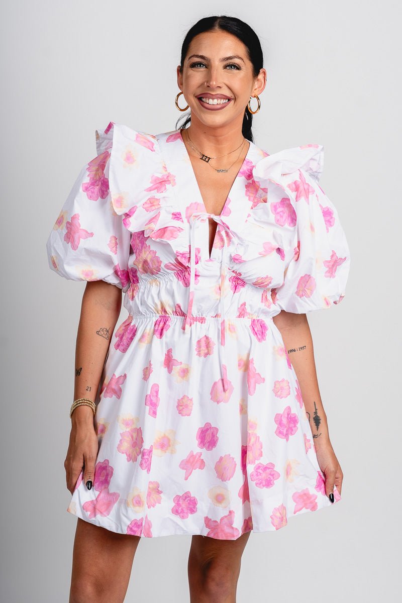 Puff sleeve floral dress pink - Cute dress - Trendy Dresses at Lush Fashion Lounge Boutique in Oklahoma City