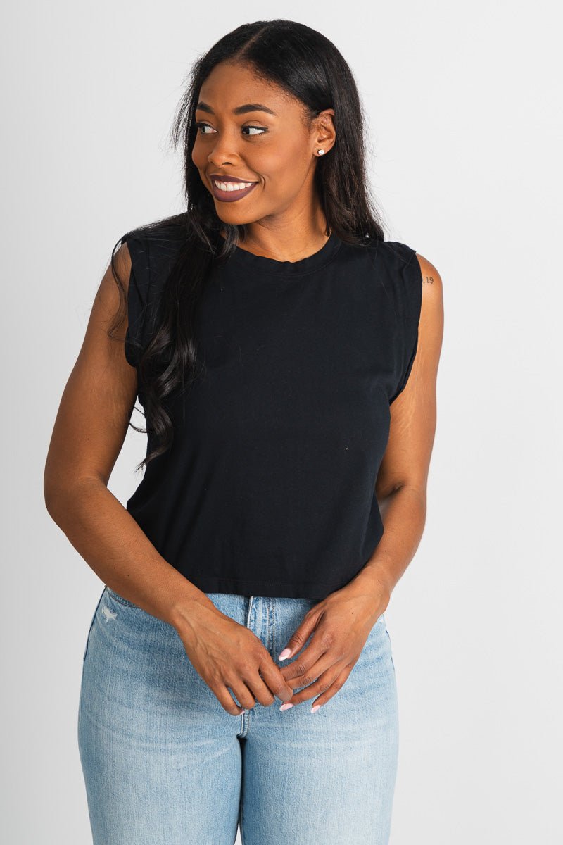Crew neck muscle tank top black - Affordable Tank Top - Boutique Tank Tops at Lush Fashion Lounge Boutique in Oklahoma City