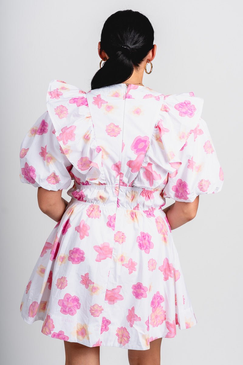 Puff sleeve floral dress pink