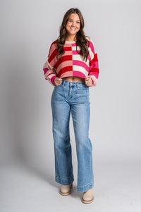 Striped crop sweater red multi - Trendy Valentine's T-Shirts at Lush Fashion Lounge Boutique in Oklahoma City