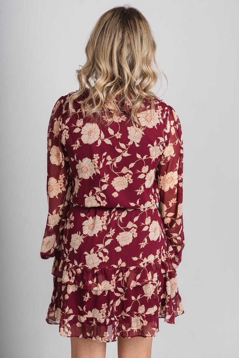 Long sleeve floral dress sangria/ivory