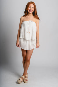 Strapless flounce skort romper off white - Stylish romper - Trendy Staycation Outfits at Lush Fashion Lounge Boutique in Oklahoma City